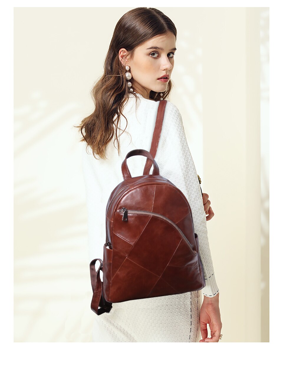 Women's Patchwork Leather Laptop Backpack
