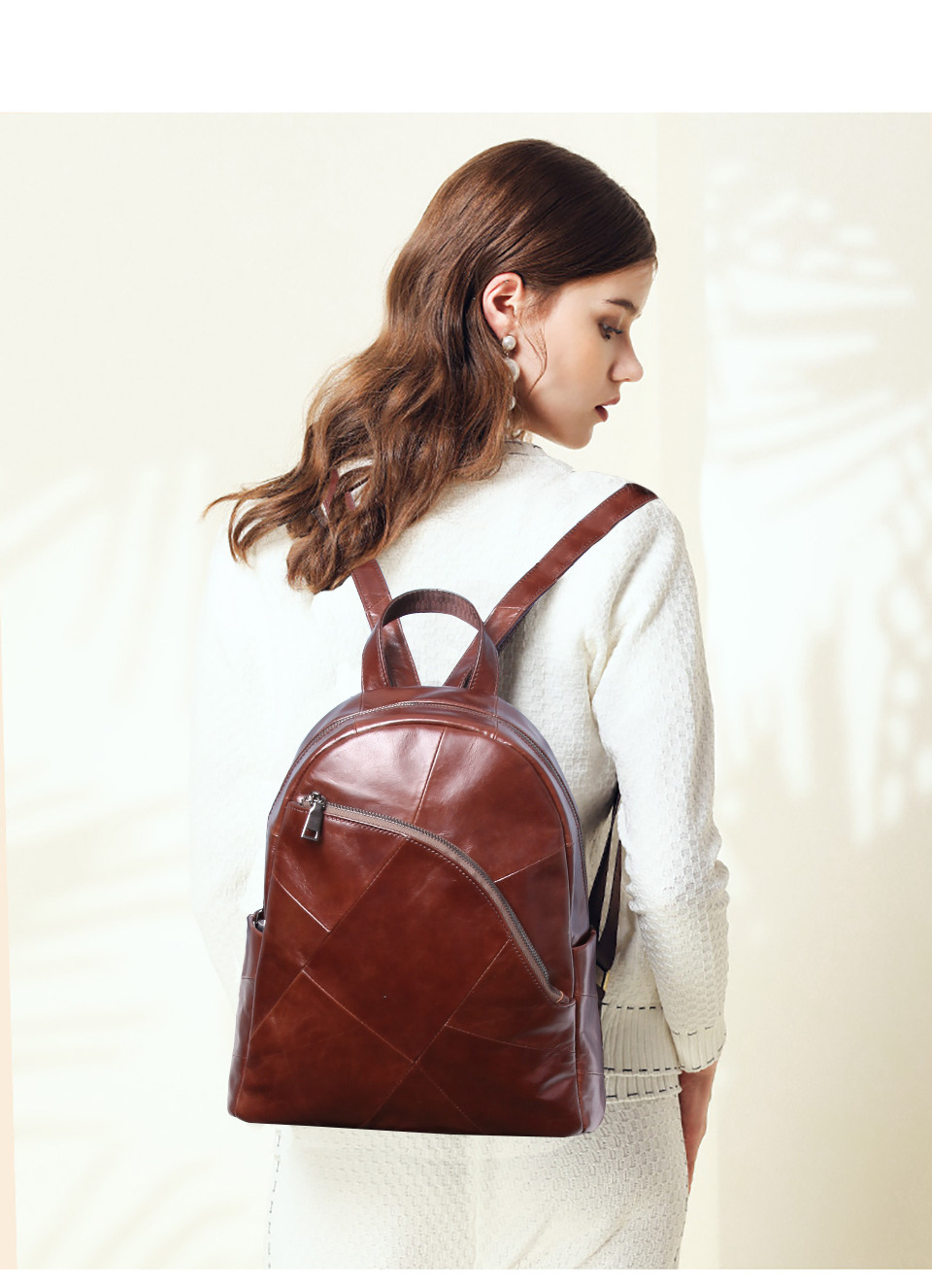 Women's Patchwork Leather Laptop Backpack