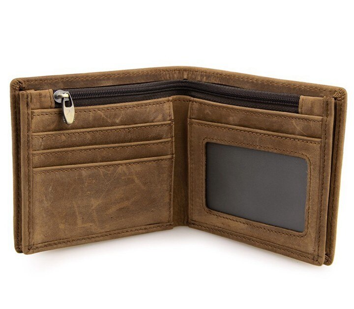 Luxury Coffee and Light Brown Men's Genuine Leather Short Wallet