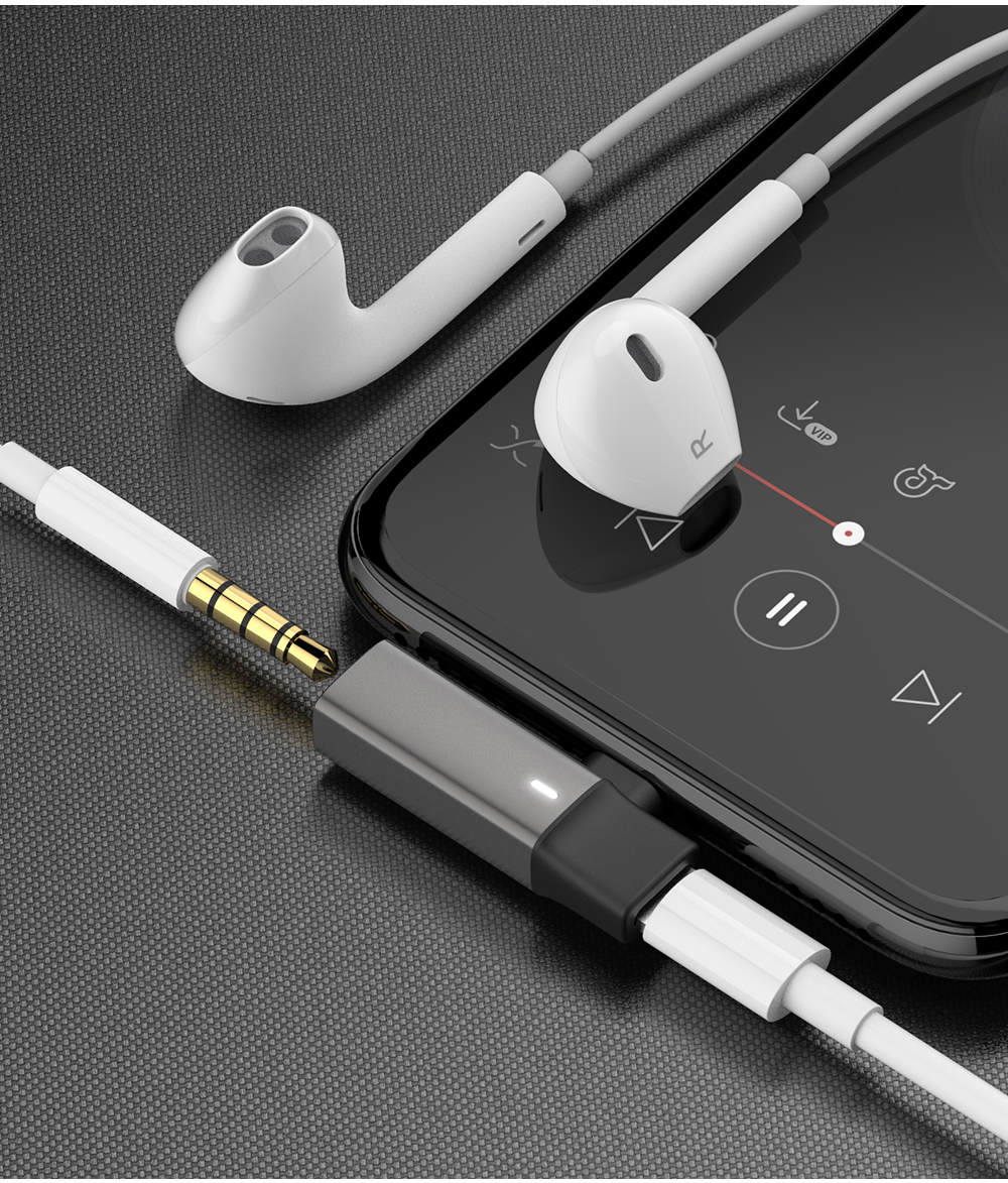 Black and Grey Headphone Adapter for iPhone