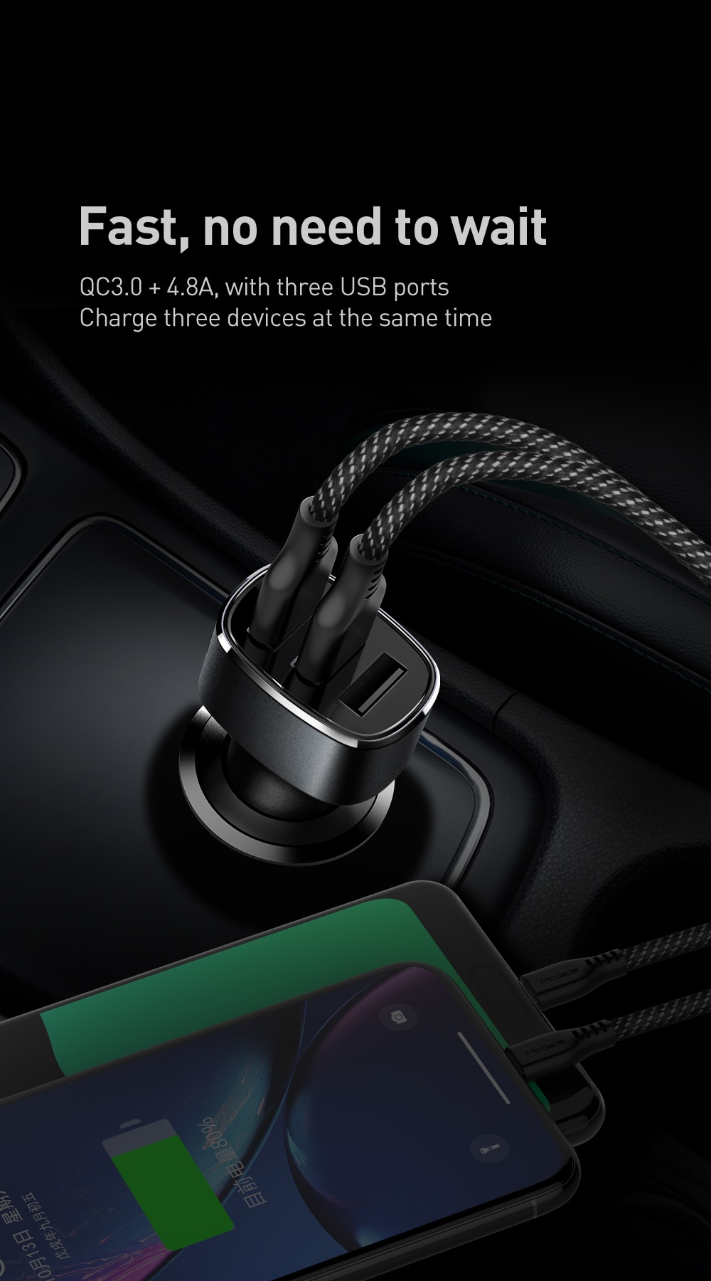 3 USB Ports Car Phone Charger