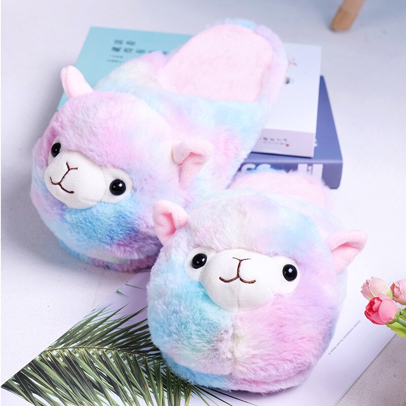 Women's Cute Alpaca Plush Slippers