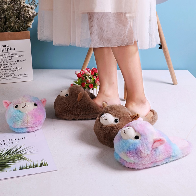 Women's Cute Alpaca Plush Slippers