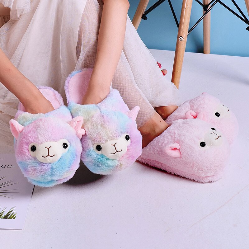 Women's Cute Alpaca Plush Slippers