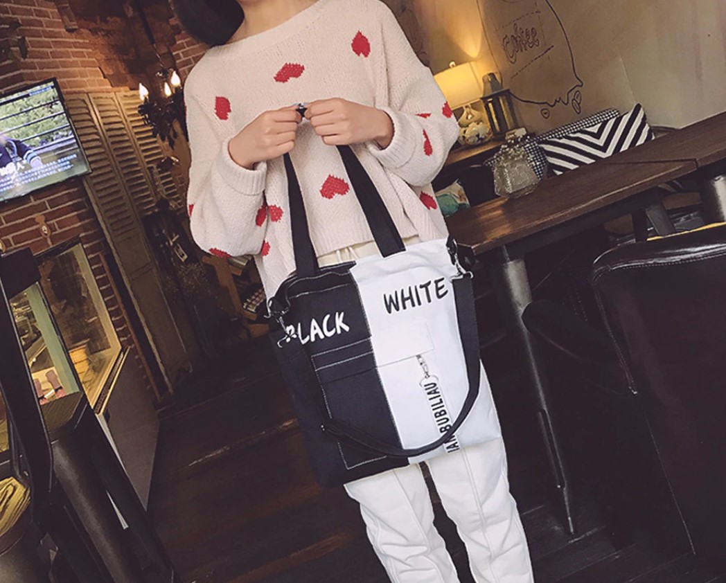 Women's Stylish Two Tone Canvas Tote Bag