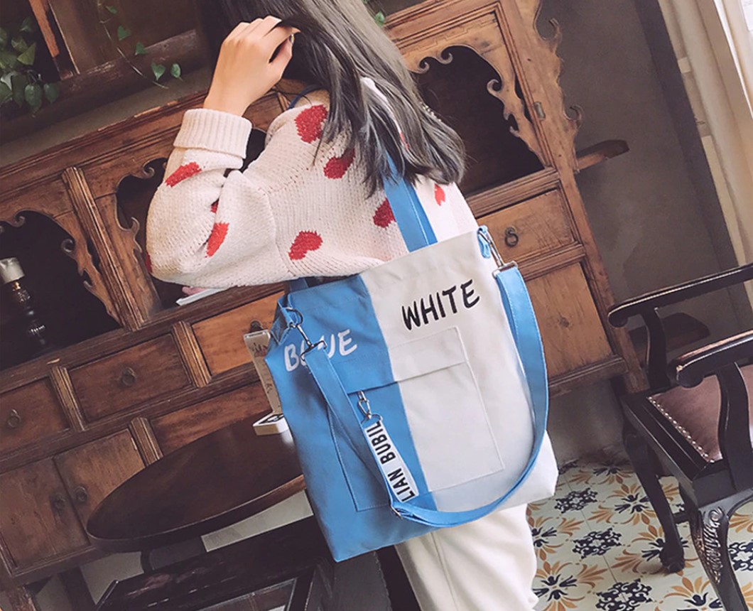 Women's Stylish Two Tone Canvas Tote Bag Women's Stylish Two Tone Canvas Tote Bag