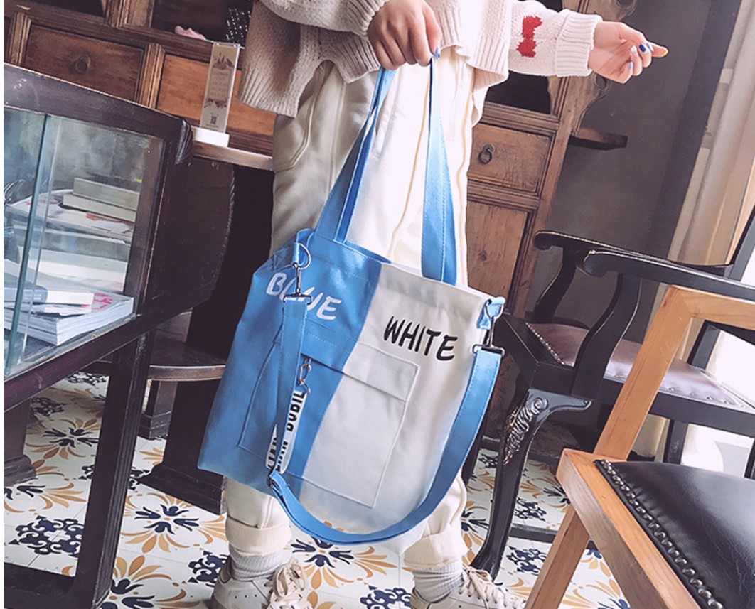 Women's Stylish Two Tone Canvas Tote Bag