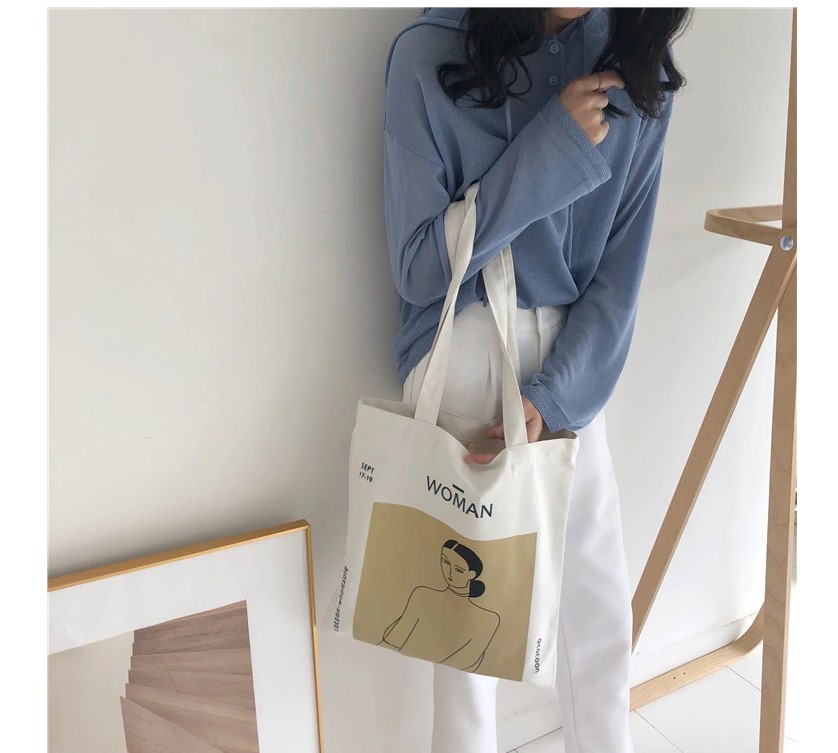 Women's Woman Print Canvas Tote Bag Women's Woman Print Canvas Tote Bag