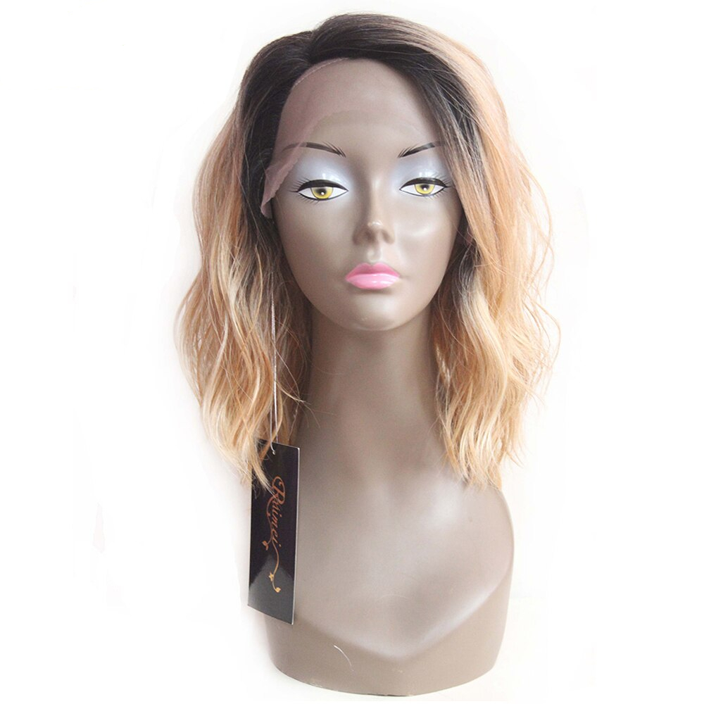 Blonde Ombre Long Bob Wavy Lace Synthetic Hair Wig