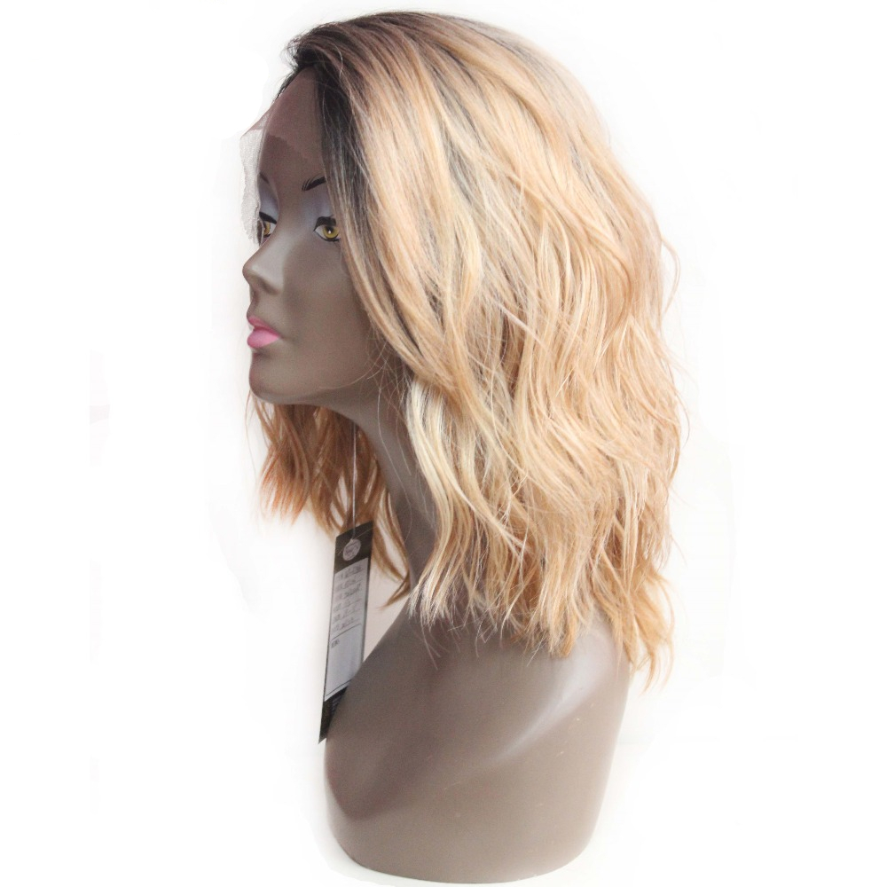 Blonde Ombre Long Bob Wavy Lace Synthetic Hair Wig