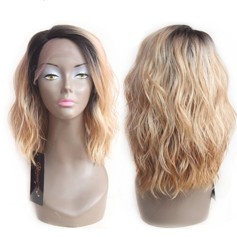 Blonde Ombre Long Bob Wavy Lace Synthetic Hair Wig