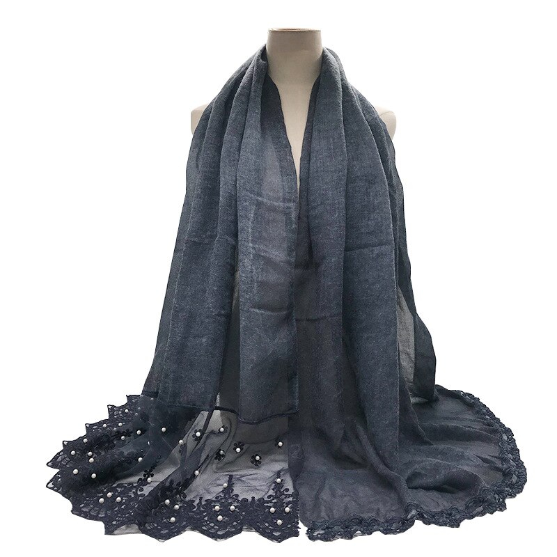 Women's Lace Pearls Decorated Headscarf
