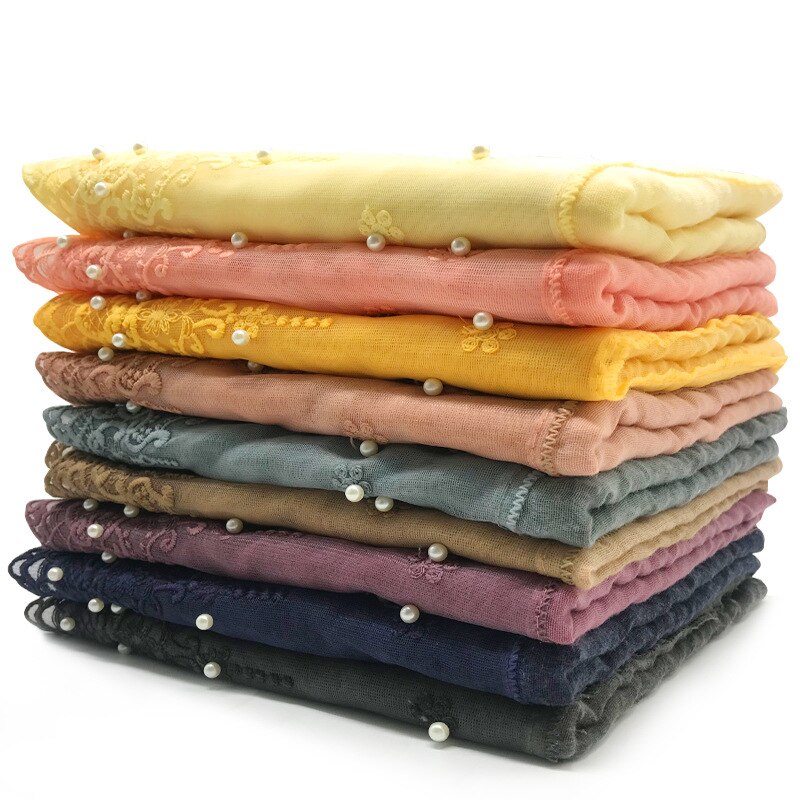 Women's Lace Pearls Decorated Headscarf