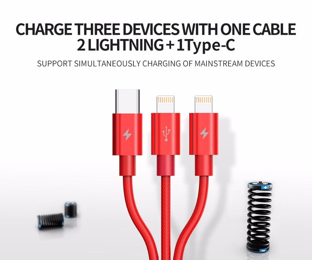 3 in 1 USB Cable for iPhone and Smartphones 3 in 1 USB Cable for iPhone and Smartphones