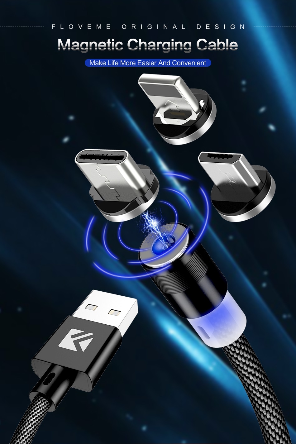 3 in 1 Magnetic Design Interchangeable USB Cable 3 in 1 Magnetic Design Interchangeable USB Cable
